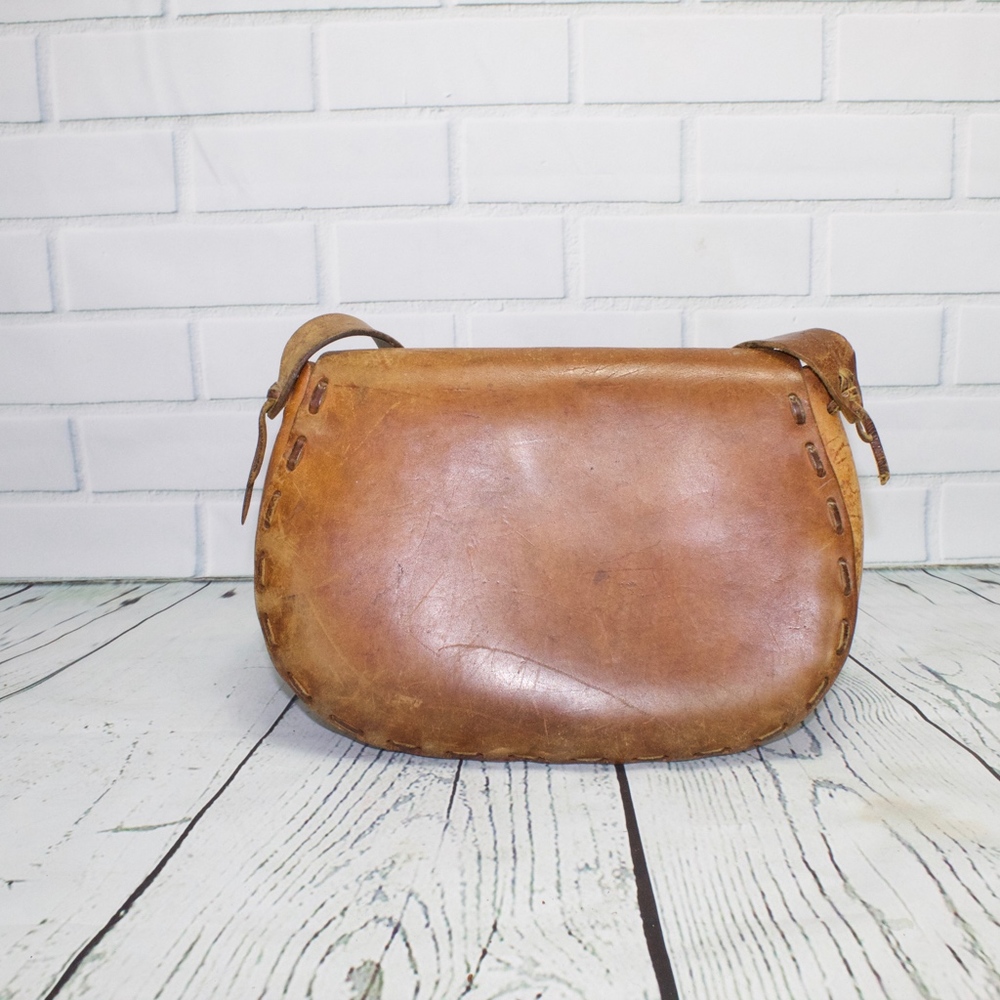 Gorgeous Vintage Hard Leather Brown Handbag Bag - Picture 4 of 8